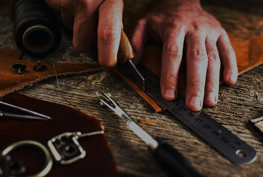 Leather crafting tools on a table